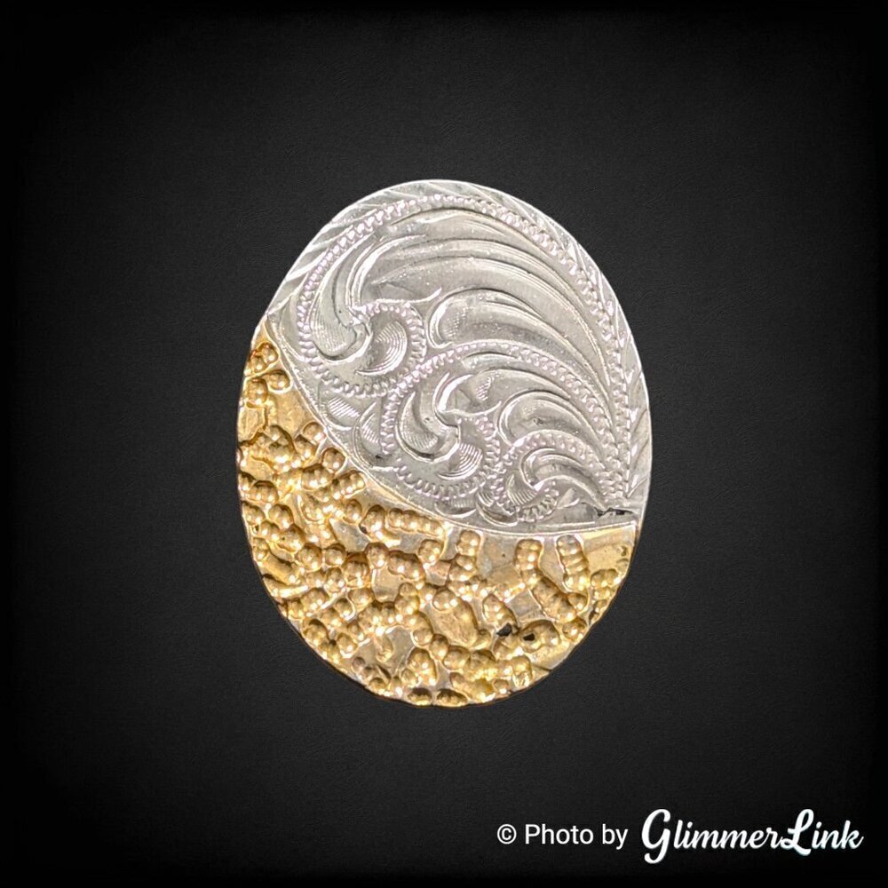 Oval Two Tone Etched Swirl & Nugget Bolo Slide - Picture 1 of 7